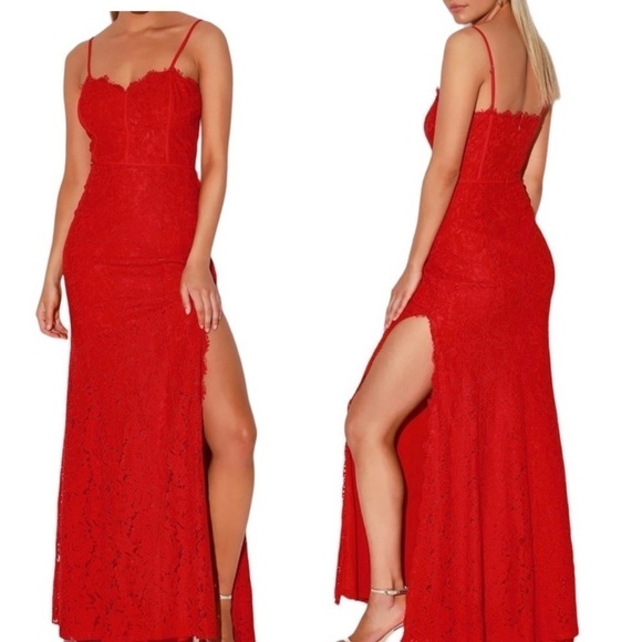 NWT Lulus Song of the Siren Red Lace Maxi Dress - Picture 1 of 16